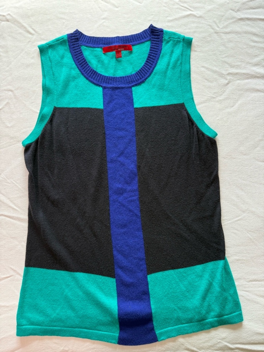 Narciso Rodriguez Teal, Black & Royal Blue Colorblock Sleeveless Tank size Med